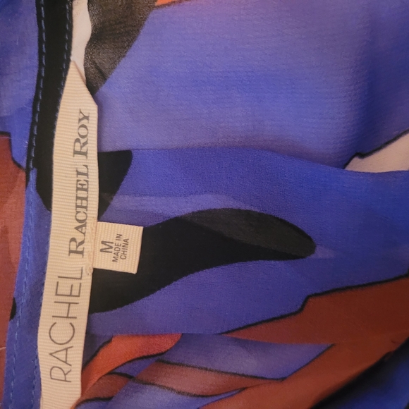 Rachel Roy Blue and Orange Floral Print Blouse M - Picture 7 of 7